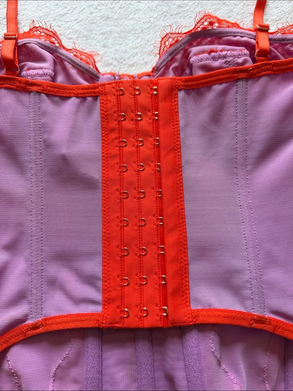 Out From Under Modern Love Corset Bustier Top, Orange/Red & Purple, Size Medium